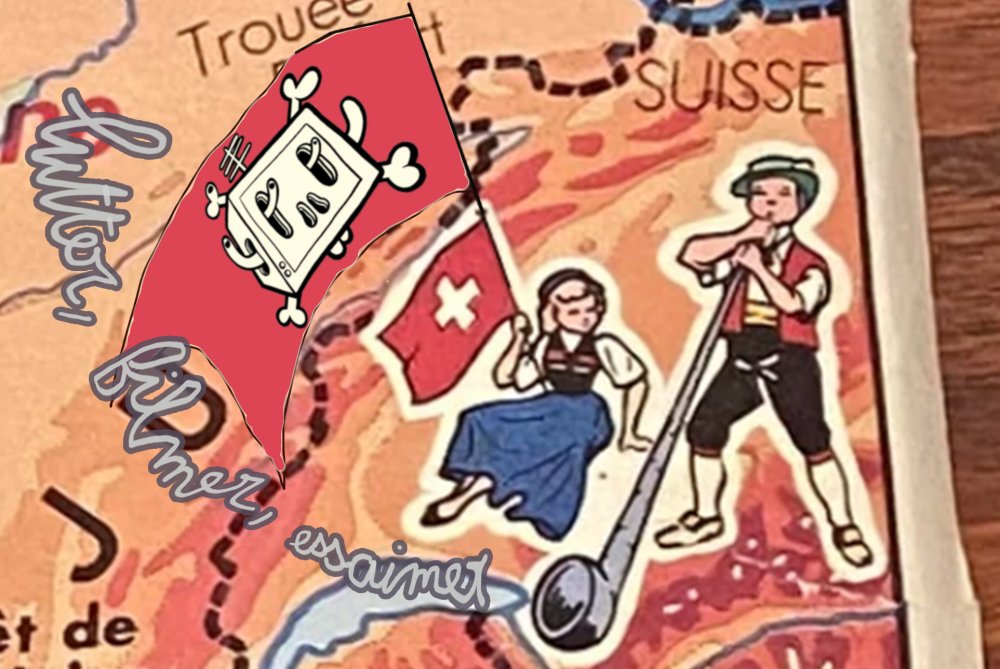 dessin personnages suisses enfantins, drapeau primitivi